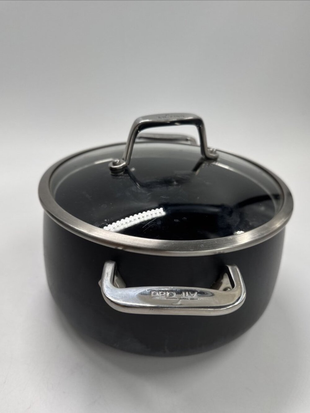 All-Clad Non Stick 4 Quart Stock Pot Double Handle Pan with Glass Lid All Clad